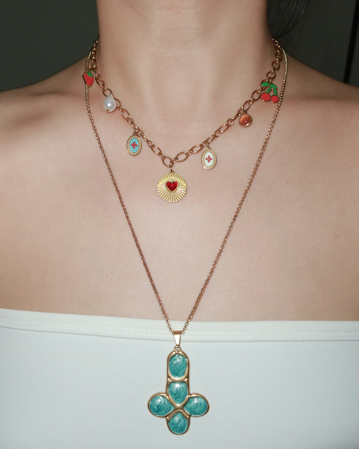 Emma Fruit Strand Golden Pendant Necklace