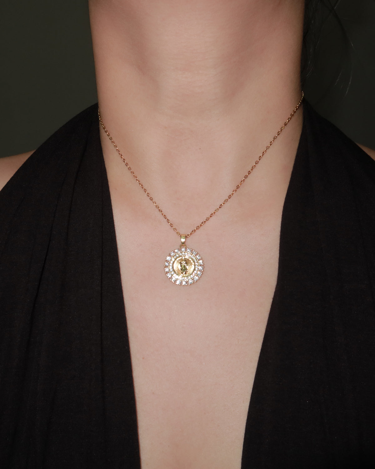 Janet Virgin Mary Oval Golden Pendant Necklace