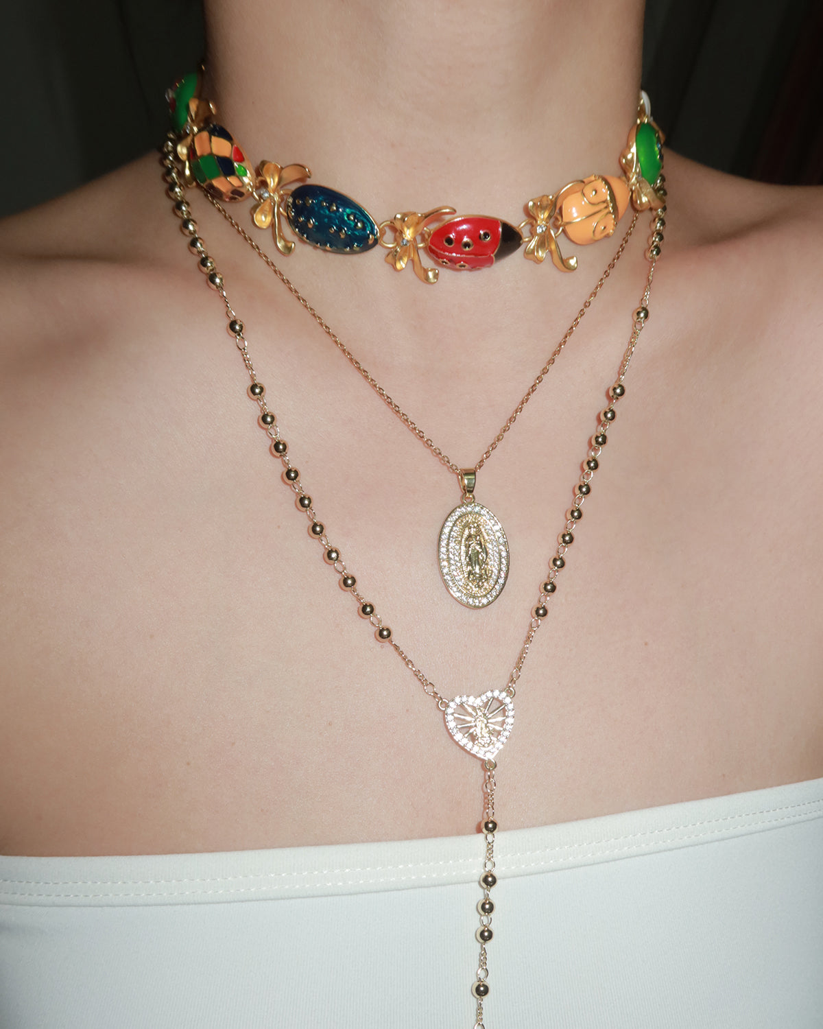 Janet Virgin Mary Circle Golden Pendant Necklace
