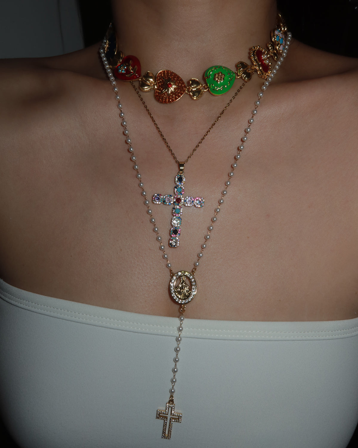 Rebecca Vintage Enamel Heart Golden Necklace