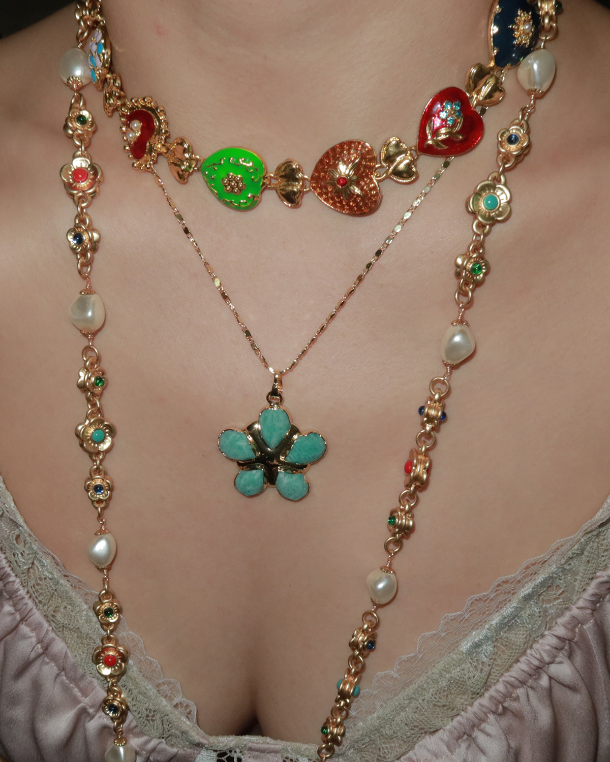 Rebecca Vintage Enamel Heart Golden Necklace