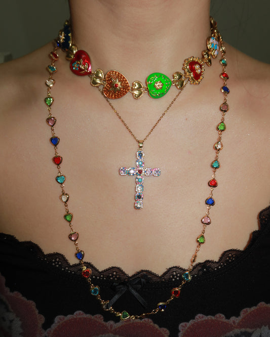 Rebecca Vintage Enamel Heart Golden Necklace