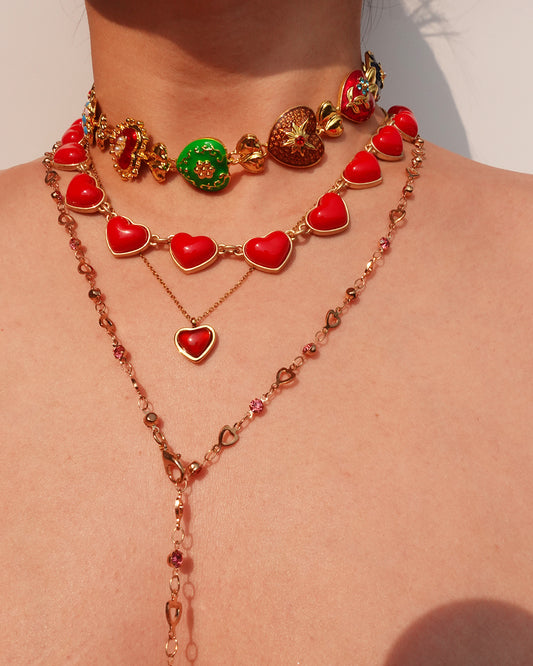 Hulda Red Heart Golden Necklace