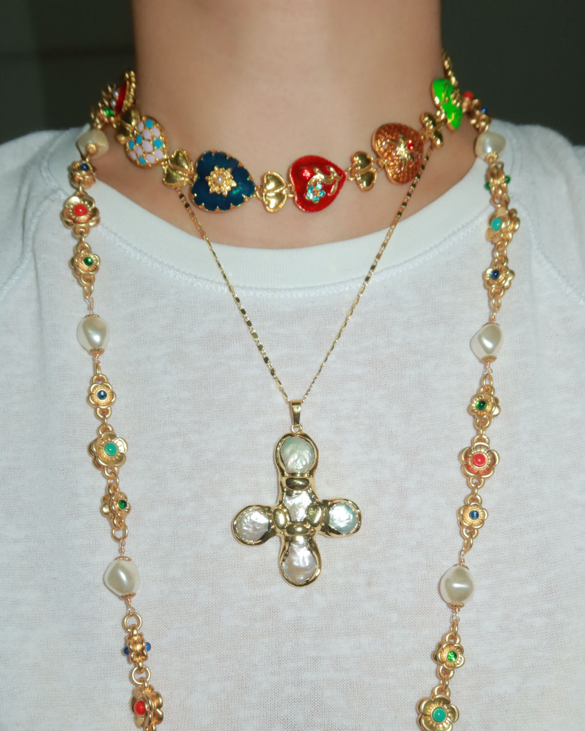 Rebecca Vintage Enamel Heart Golden Necklace