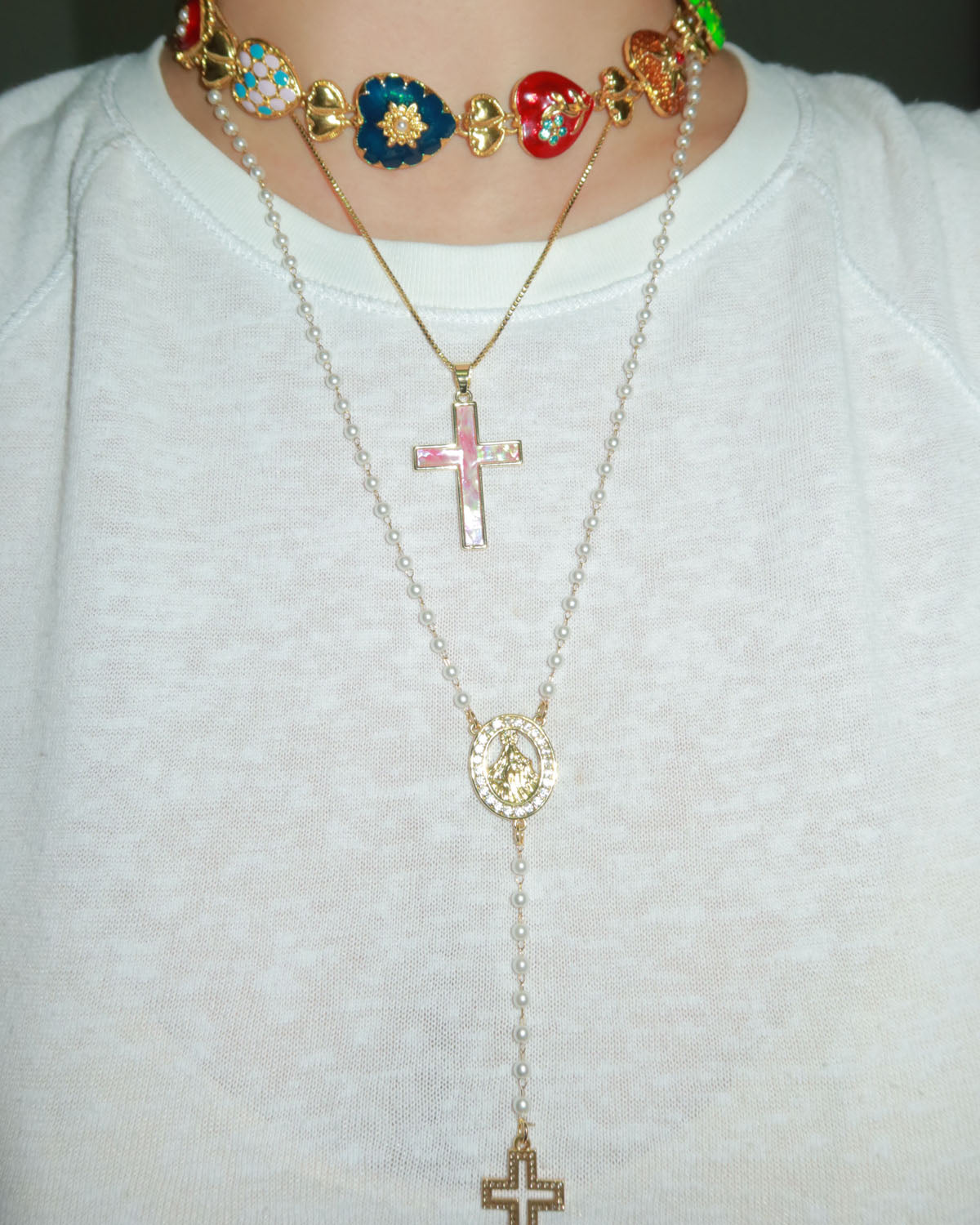 Dora Pink Sea Shell Cross Golden Pendant Necklace