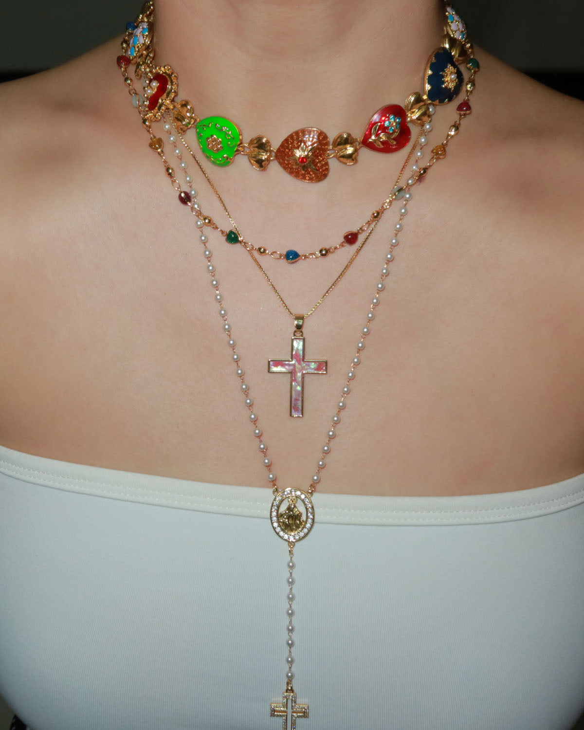 Dora Pink Sea Shell Cross Golden Pendant Necklace