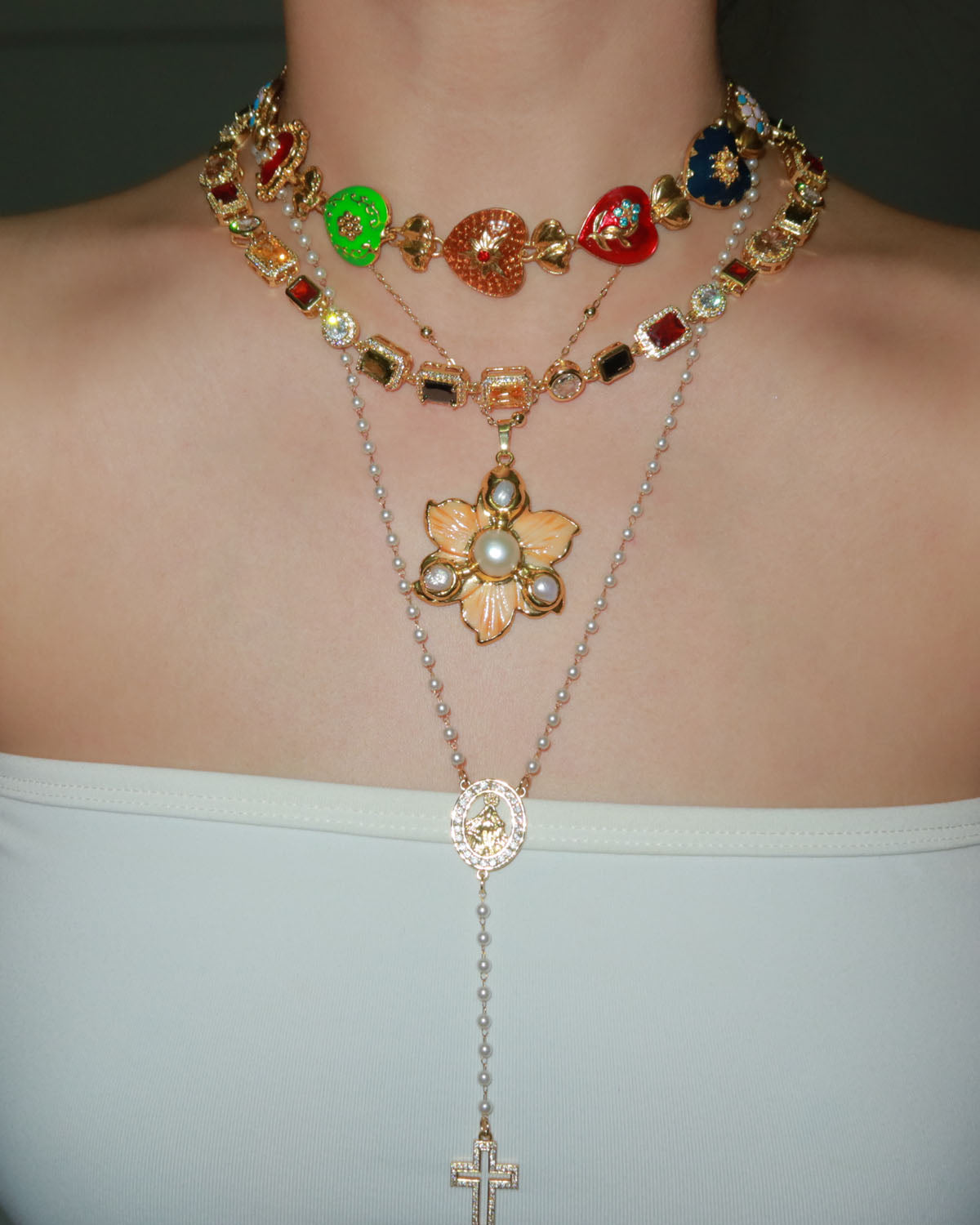 Rebecca Vintage Enamel Heart Golden Necklace