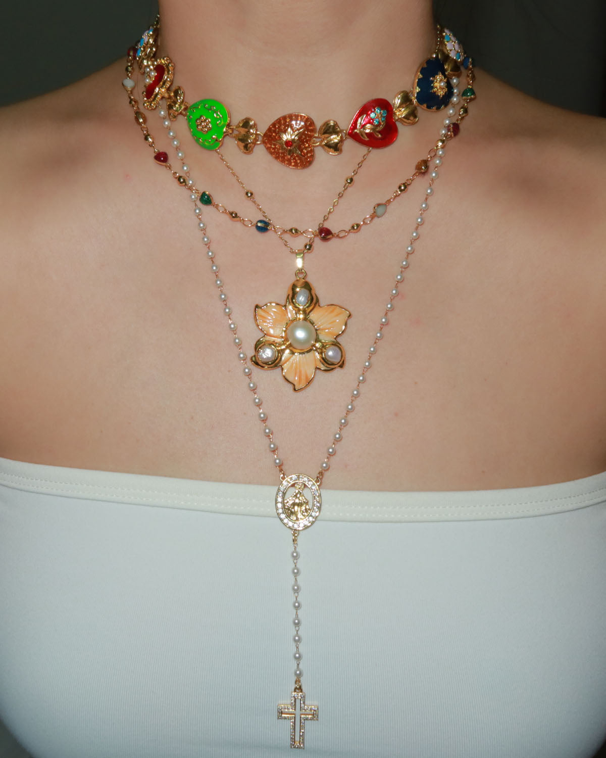 Chaya Rainbow Heart Enamel Beaded Golden Necklace