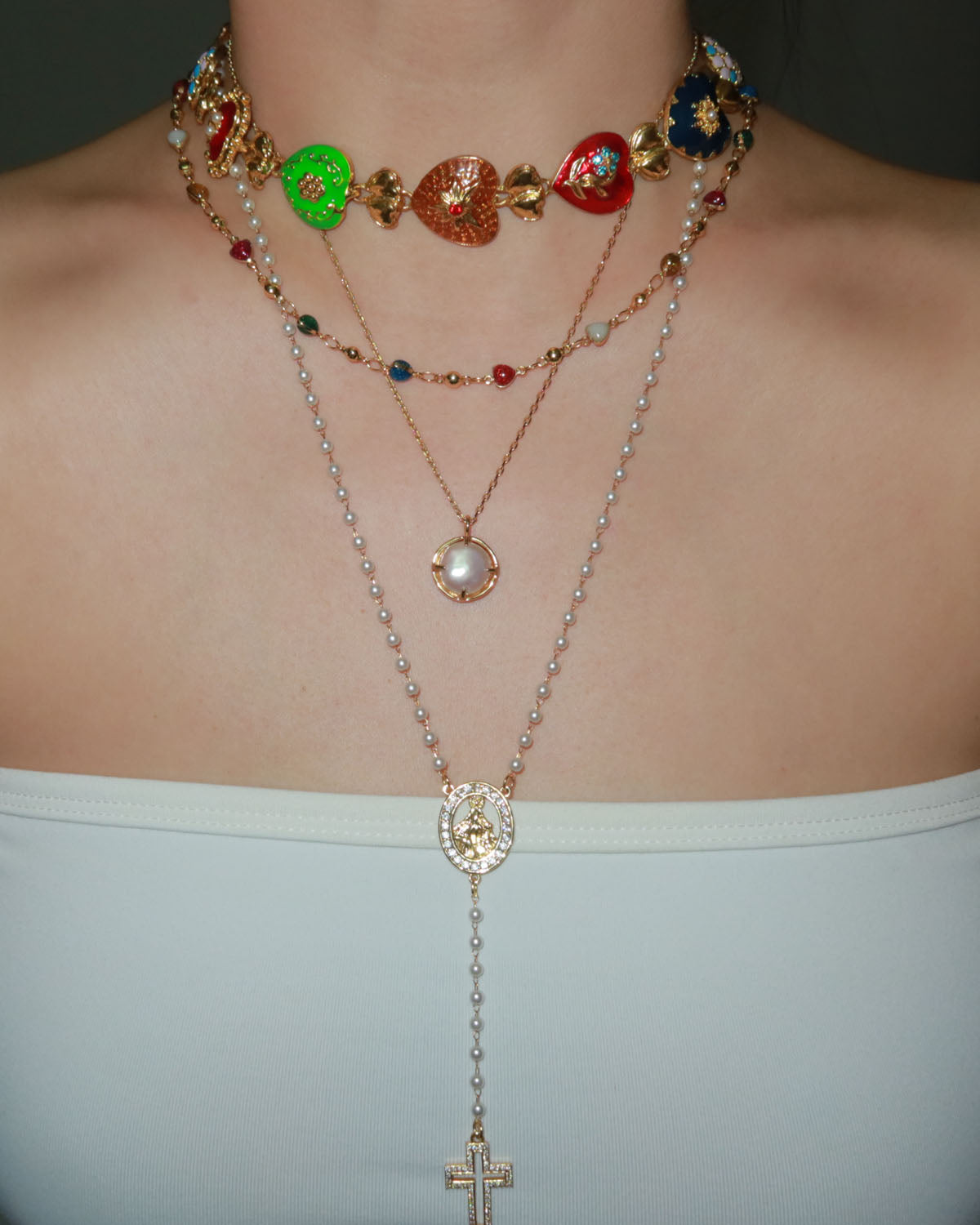 Chaya Rainbow Heart Enamel Beaded Golden Necklace