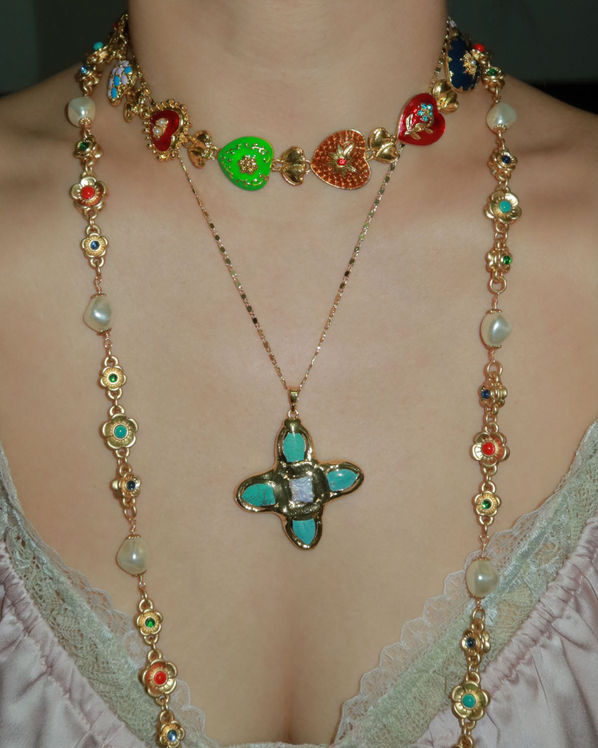 Eartha Unique Turquoise Cross Golden Pendant Necklace