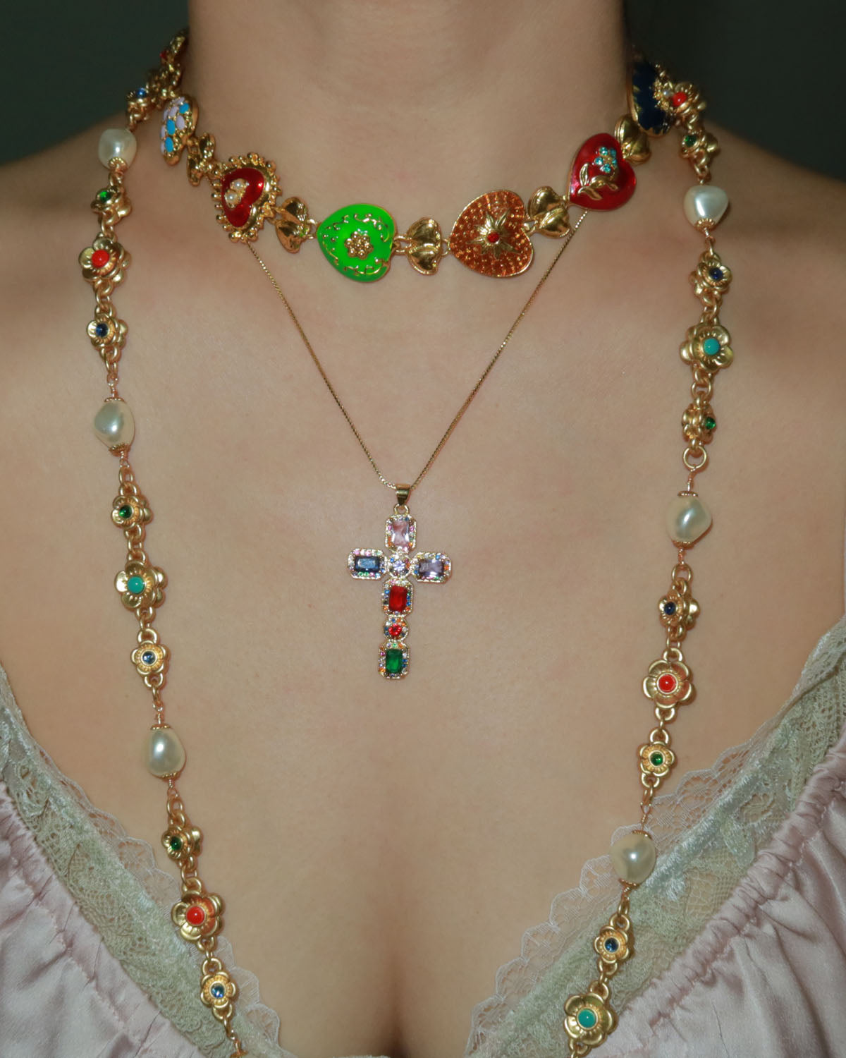 Michelle Colorful Cross Golden Pendant Necklace