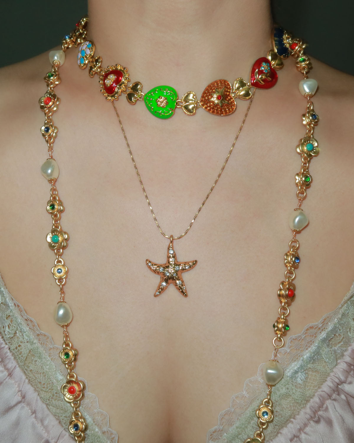 Rebecca Vintage Enamel Heart Golden Necklace