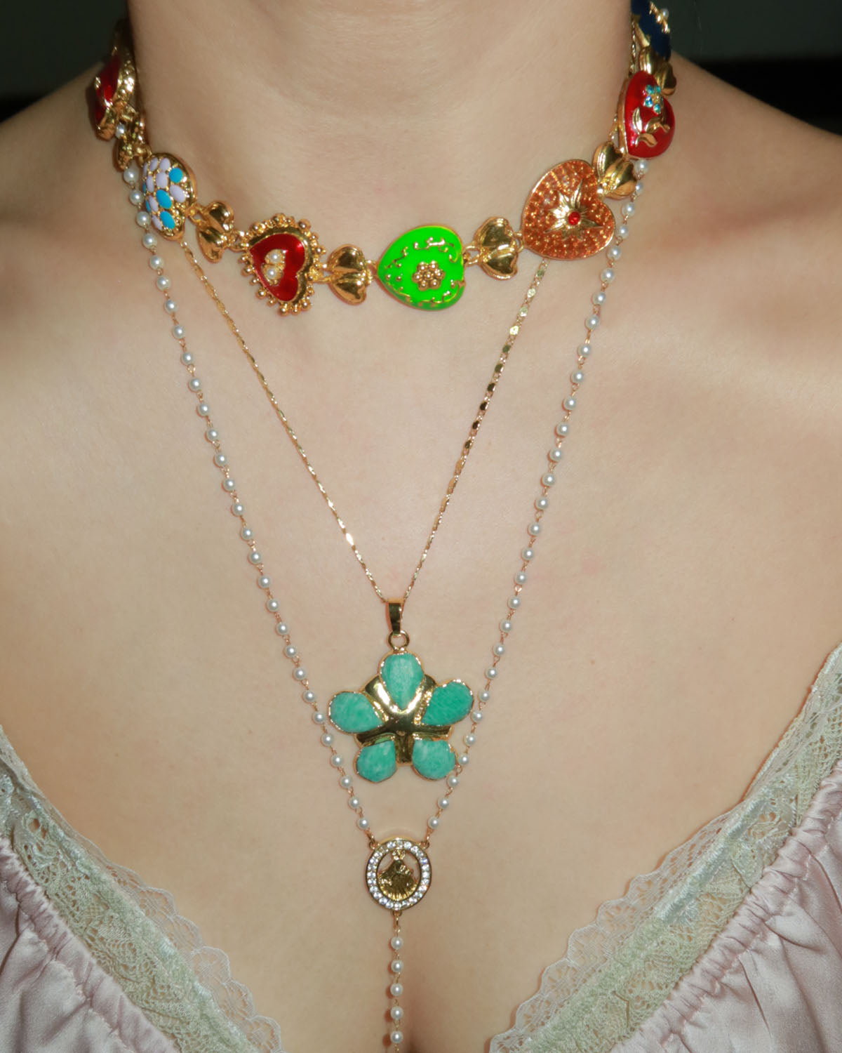 Rebecca Vintage Enamel Heart Golden Necklace