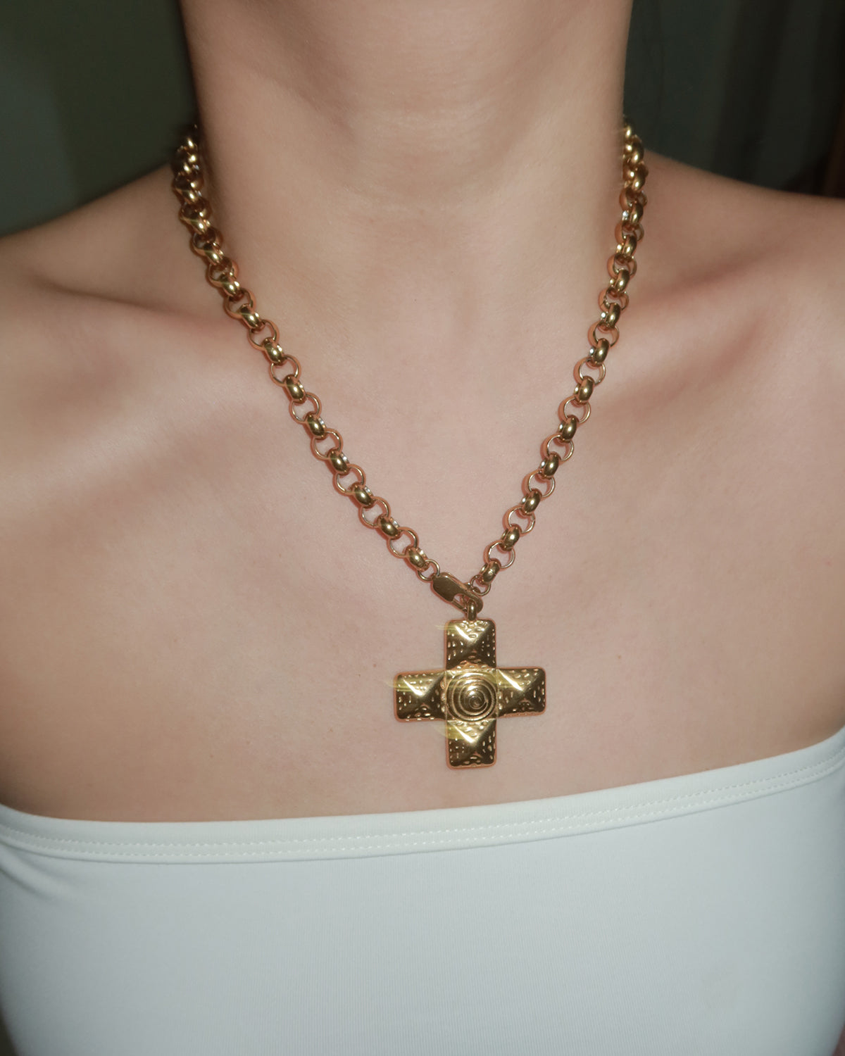 Geraldine Chunky Cross Golden Pendant Necklace