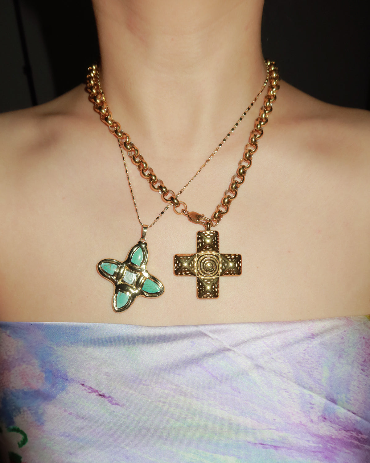 Geraldine Chunky Cross Golden Pendant Necklace