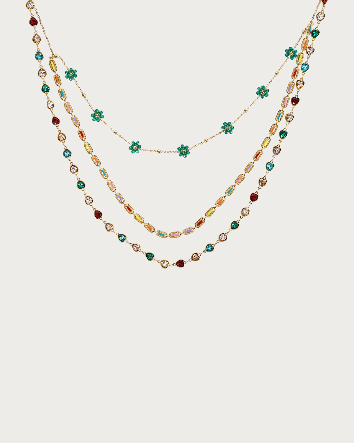 Phoebe Rainbow Flower Beaded Golden Necklace
