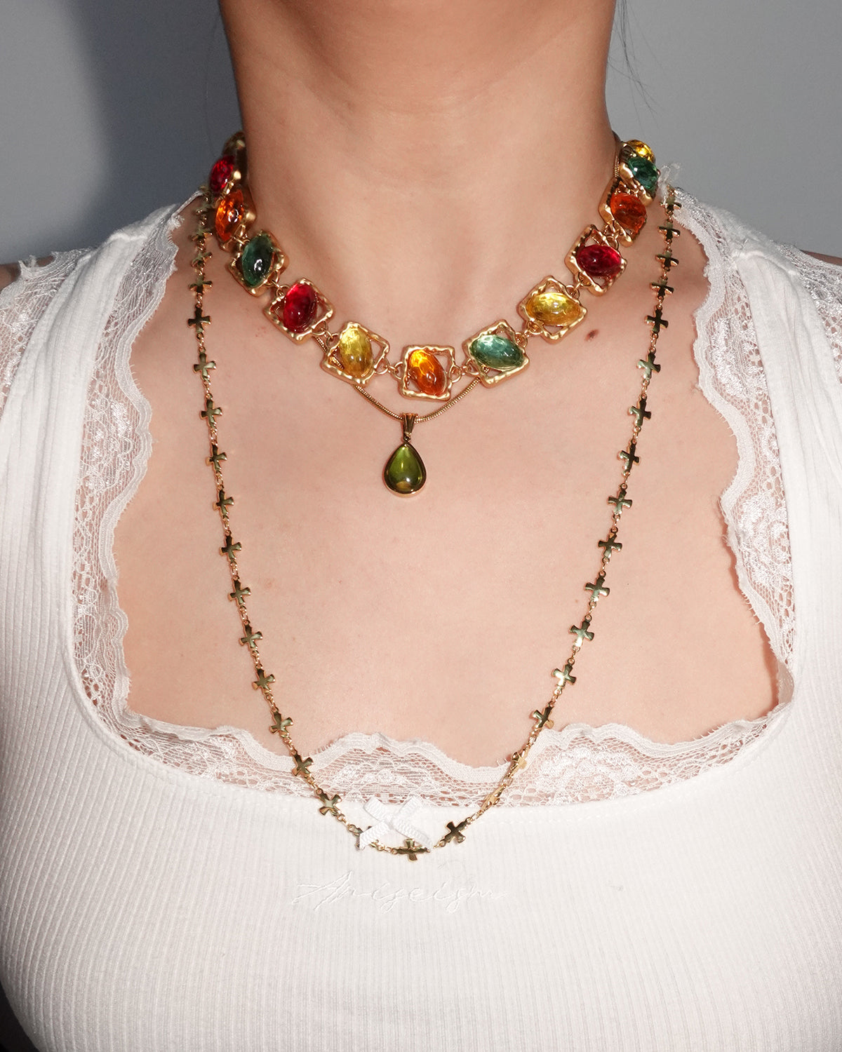 Aurora Waterdrop Green Golden Pendant Necklace