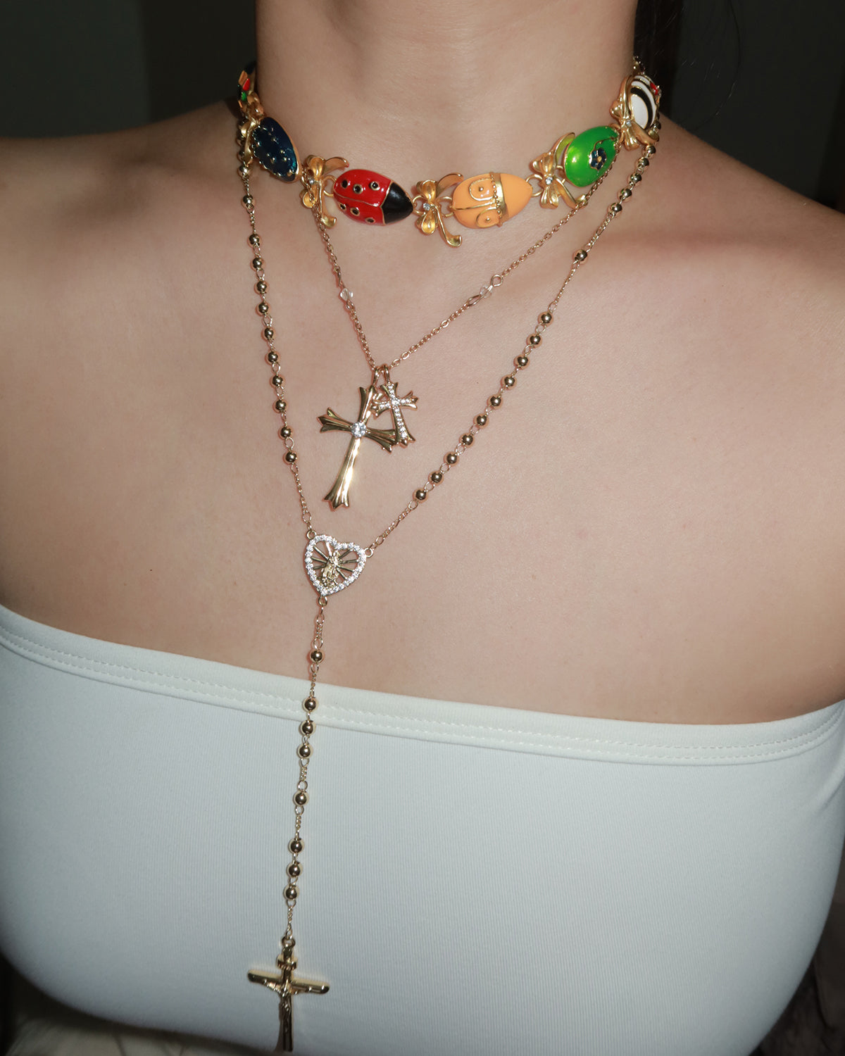 Rachel Double Cross Golden Pendant Necklace