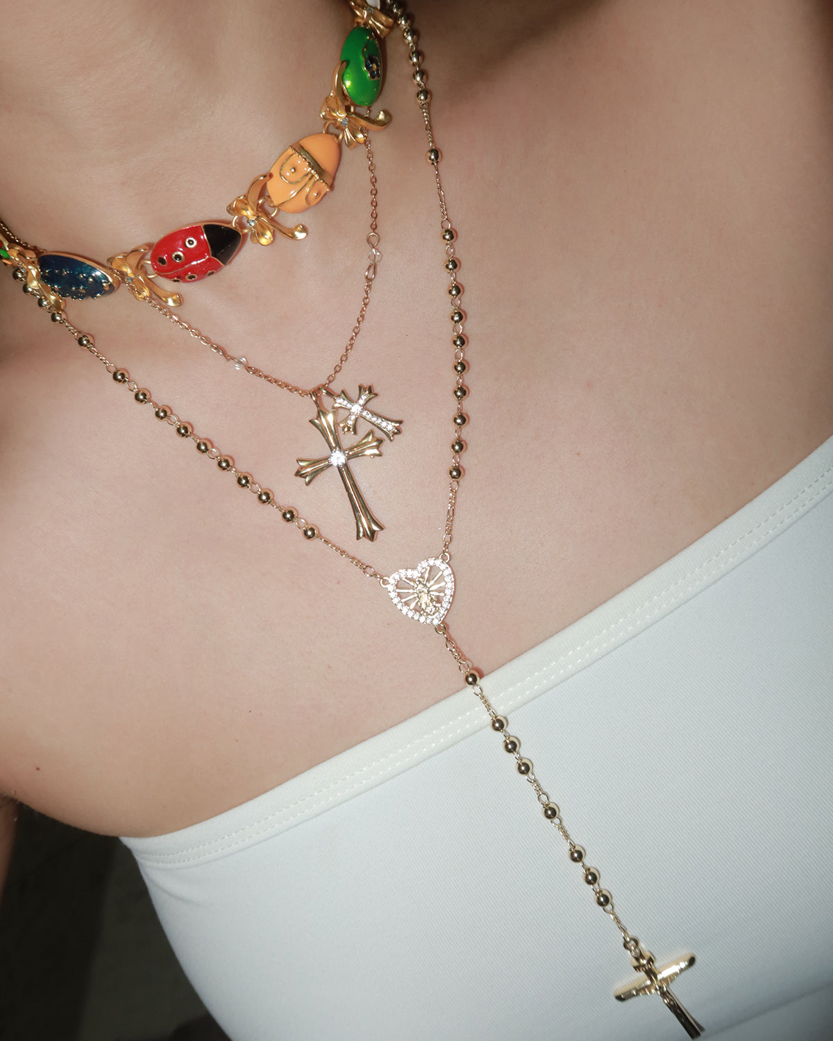 Rachel Double Cross Golden Pendant Necklace