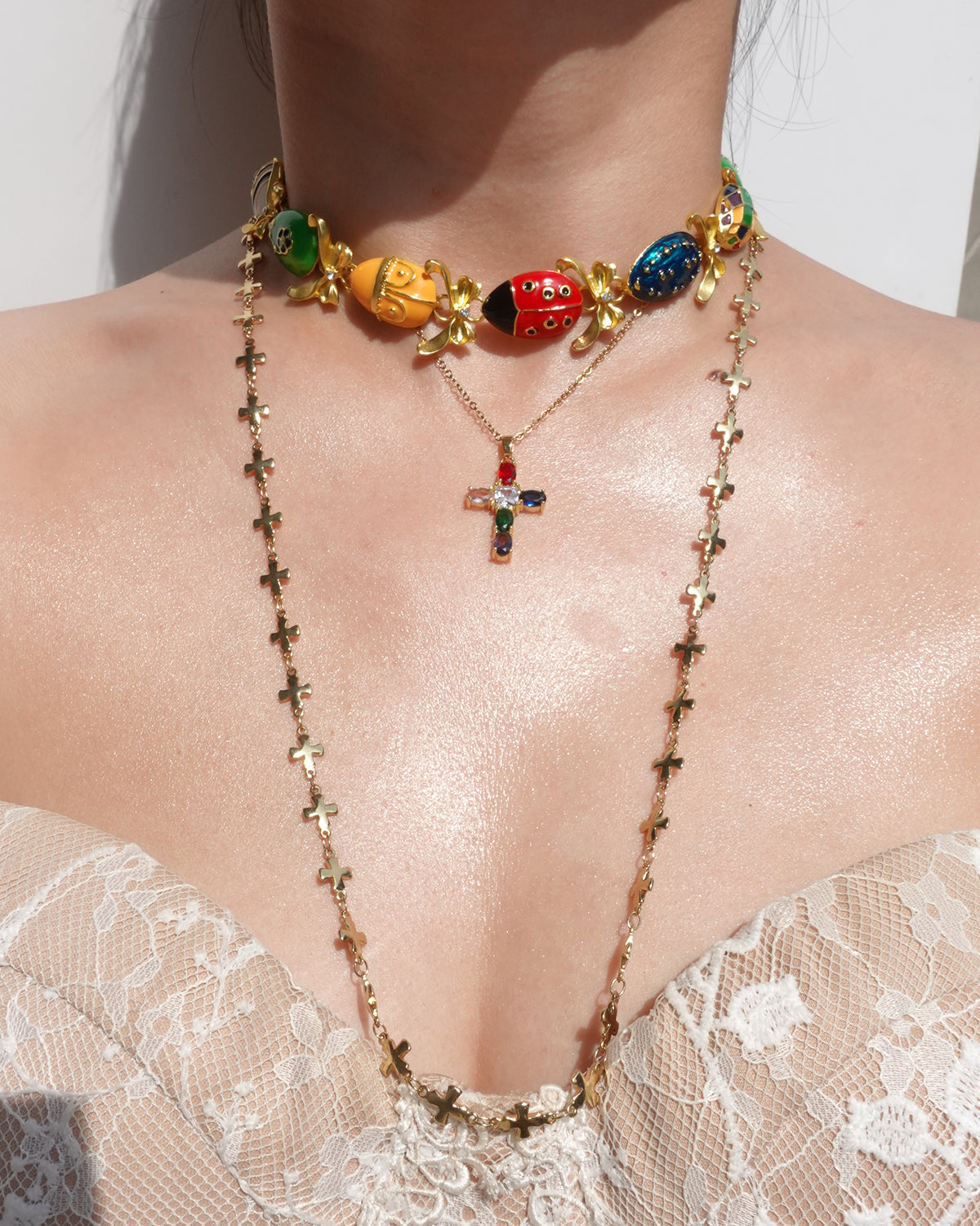 Xylia Retro Joan Rivers Enamel Golden Necklace