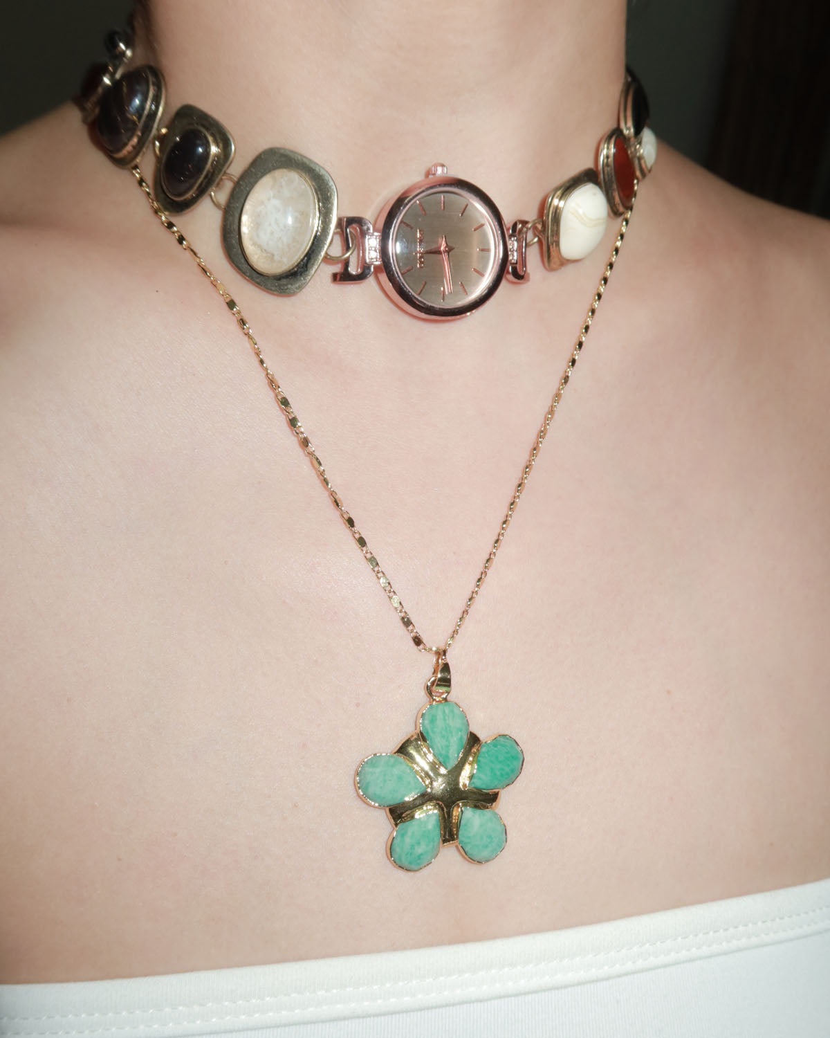 Lola Green Flower Golden Pendant Necklace