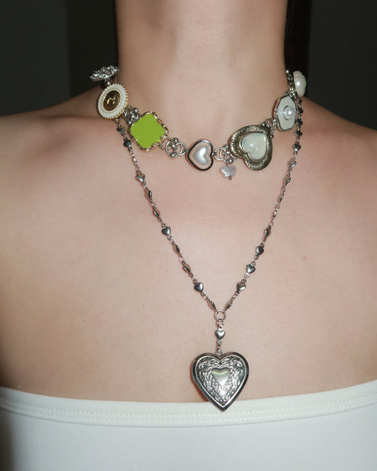 Lyuba Heart Buttons Pearl Silver Necklace