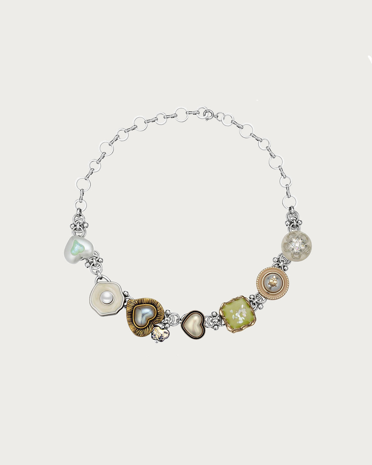 Lyuba Heart Buttons Pearl Silver Necklace