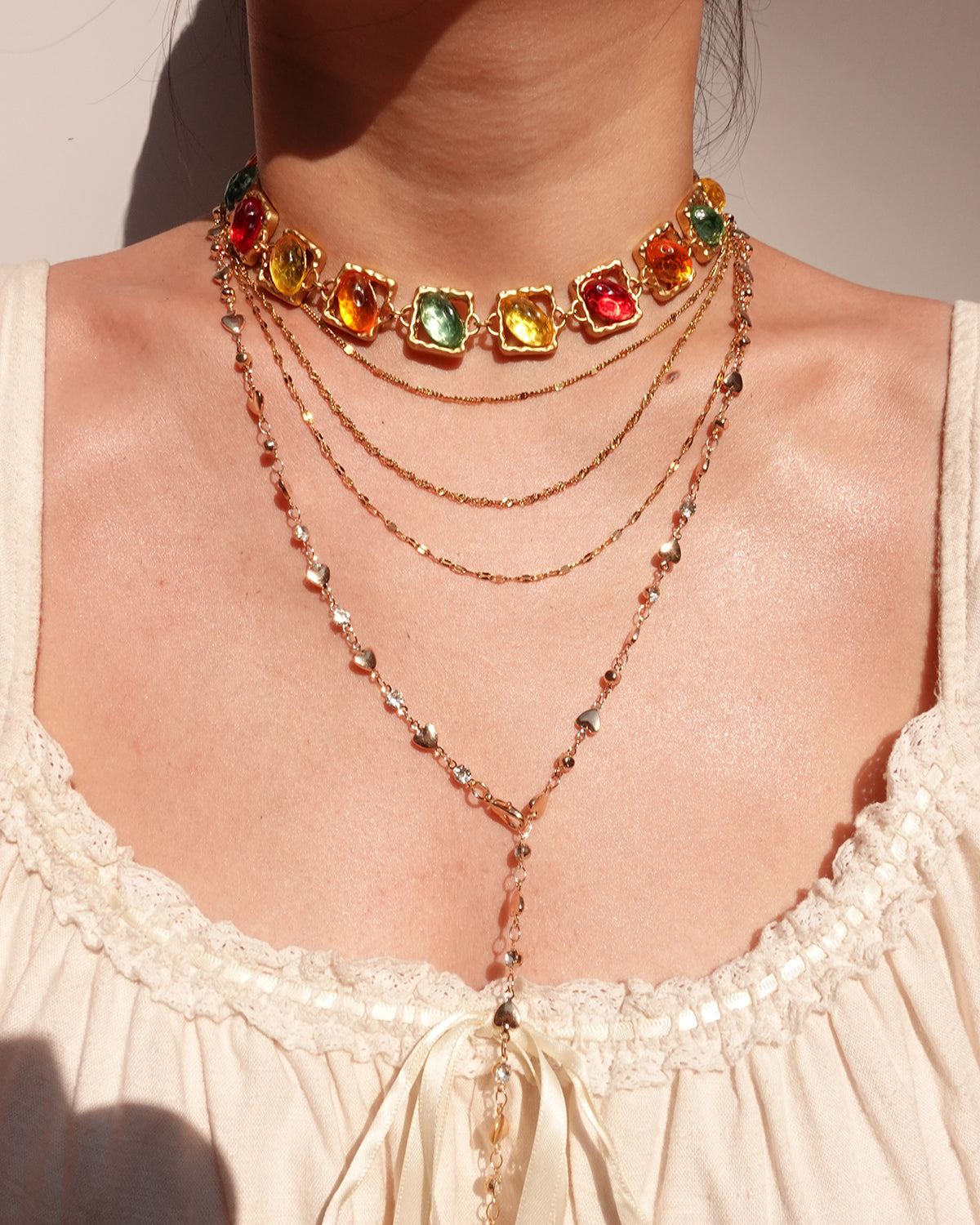 Triple Layered Golden Chain Necklace