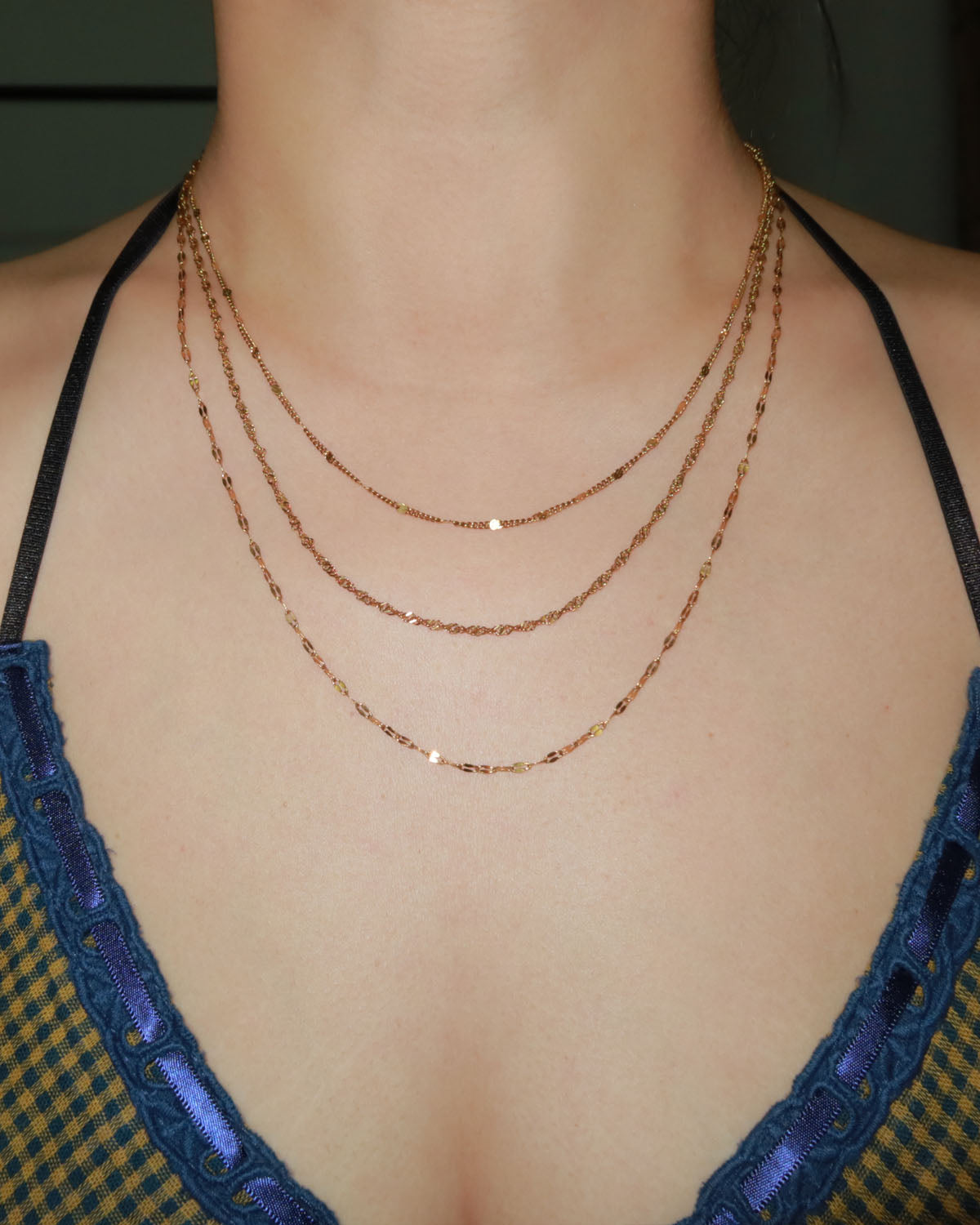 Dorothy Triple Layered Golden Chain Necklace