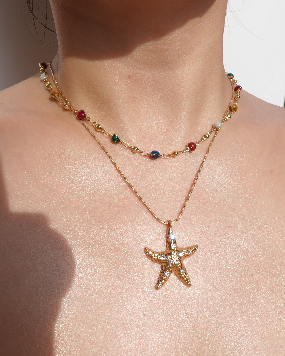 Chaya Rainbow Heart Enamel Beaded Golden Necklace