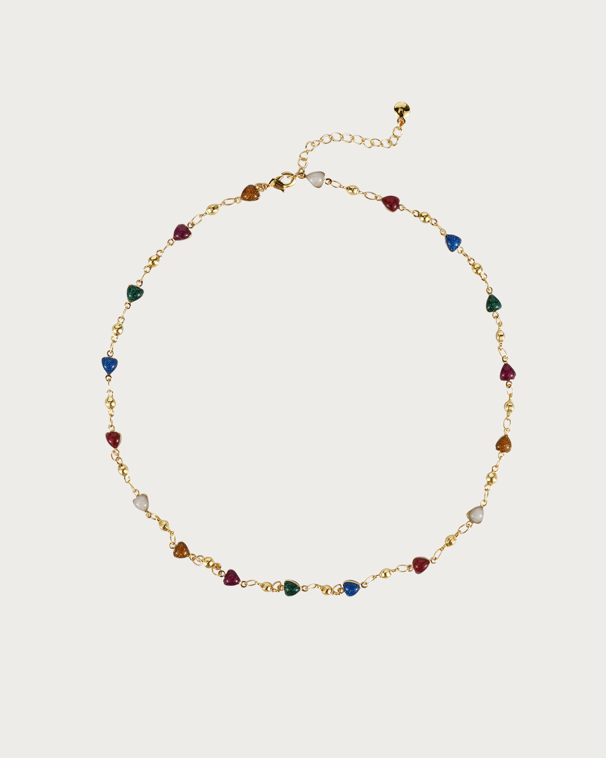 Rainbow Heart Enamel Beaded Golden Necklace