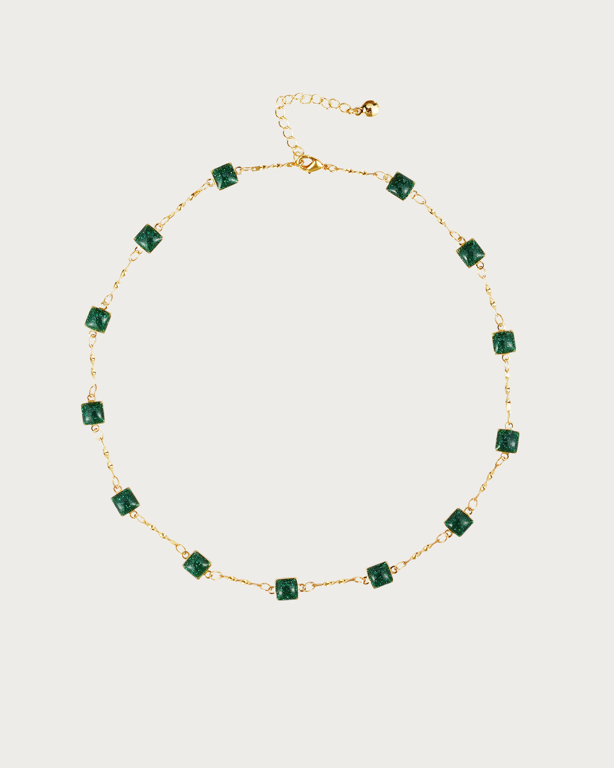 Hedy Green Square Enamel Beaded Golden Necklace