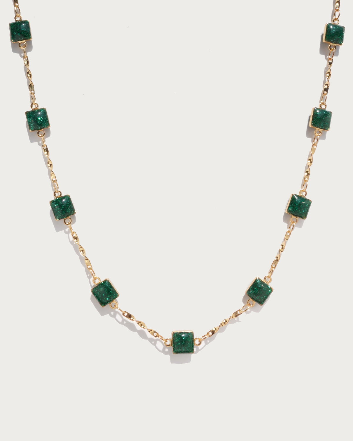 Hedy Green Square Enamel Beaded Golden Necklace