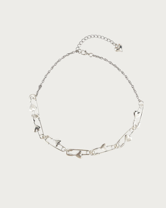 Adora Heart Paper Clip Silver Necklace