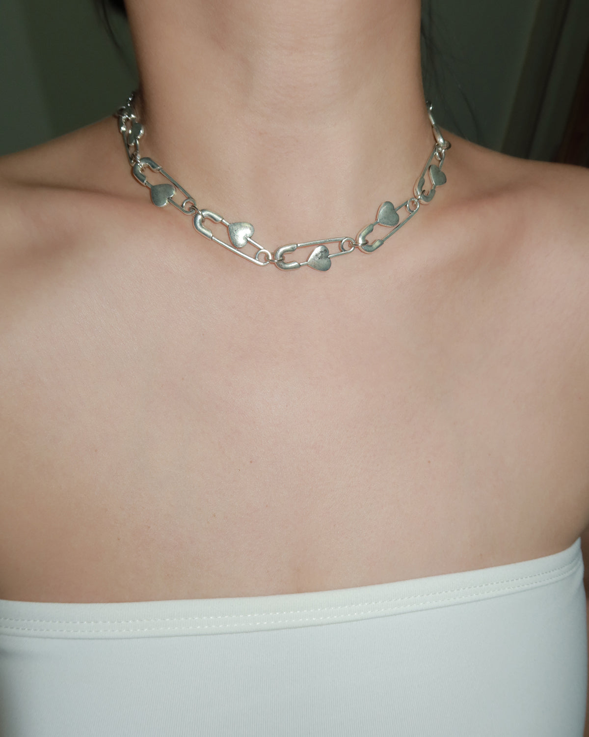 Adora Heart Paper Clip Silver Necklace