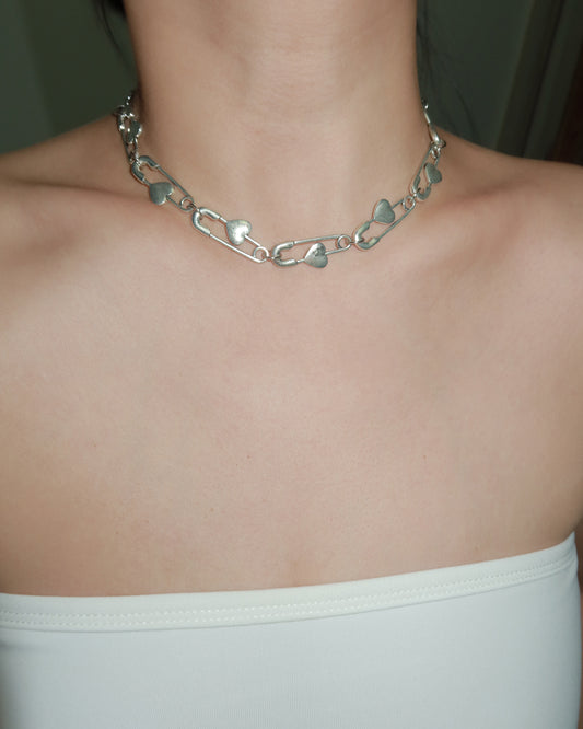Adora Heart Paper Clip Silver Necklace