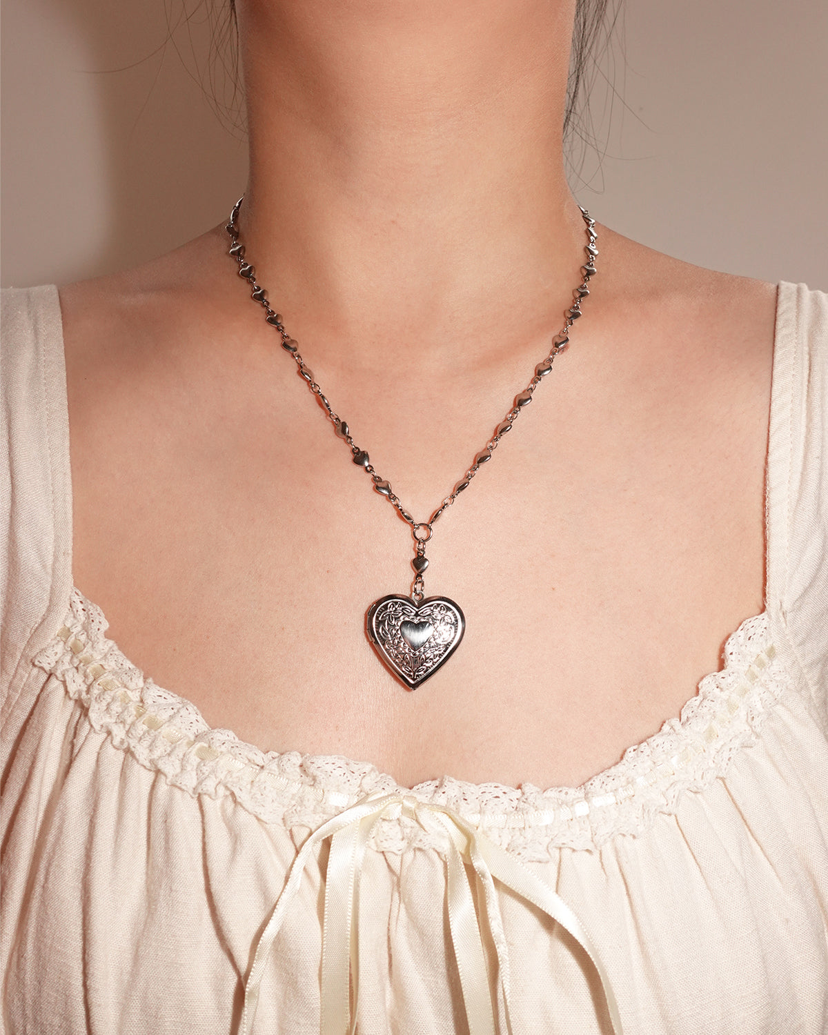 Heart Silver Locket Pendant Necklace
