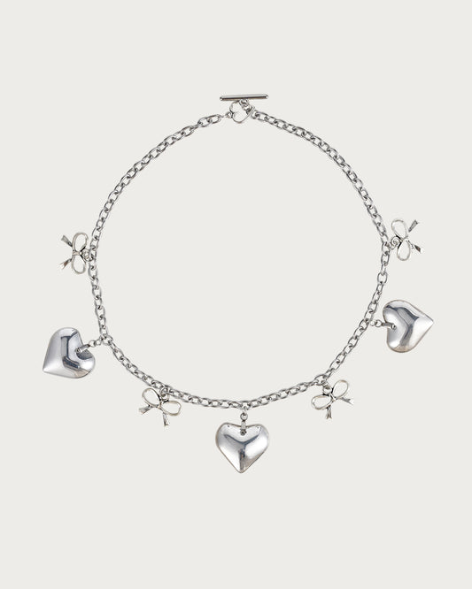 Ava Heart Bow Tie Silver Necklace