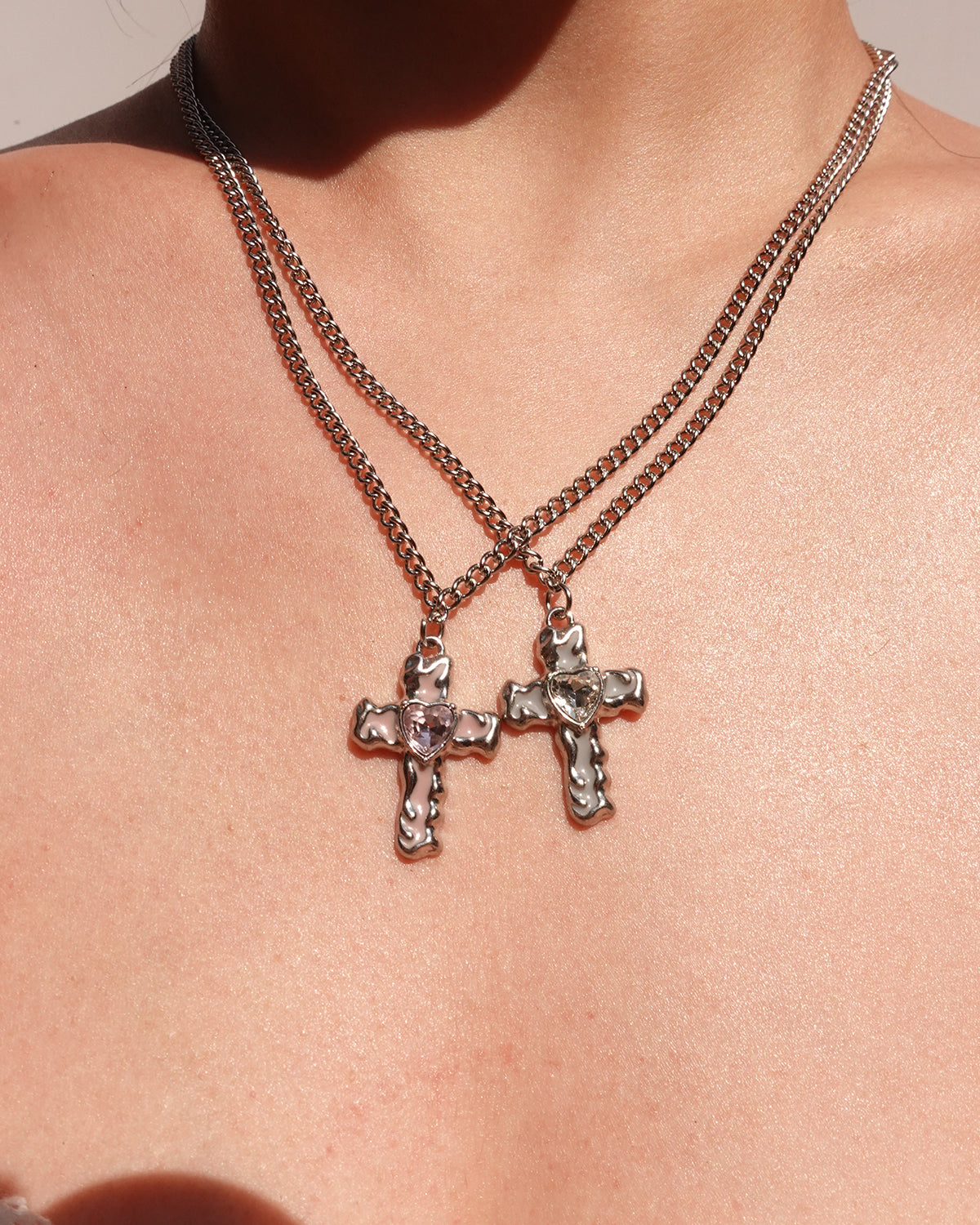 White Cross Silver Pendant Necklace(2 Colors)