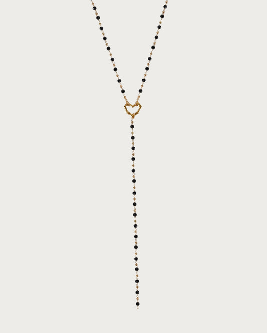 Mabel Black Beaded Heart Golden Lariat Necklace
