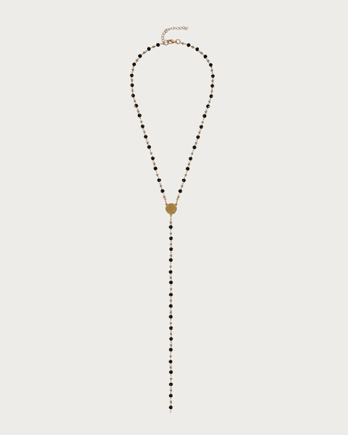 Lara Black Beaded Coin Golden Lariat Necklace