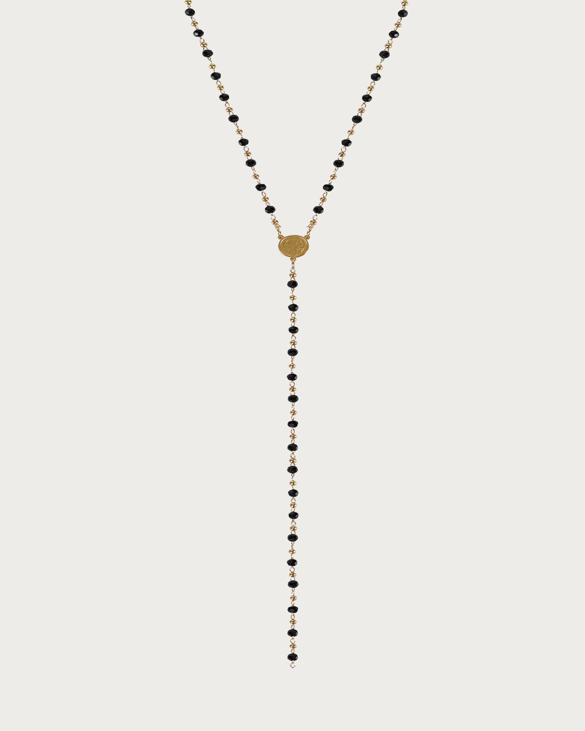 Lara Black Beaded Coin Golden Lariat Necklace
