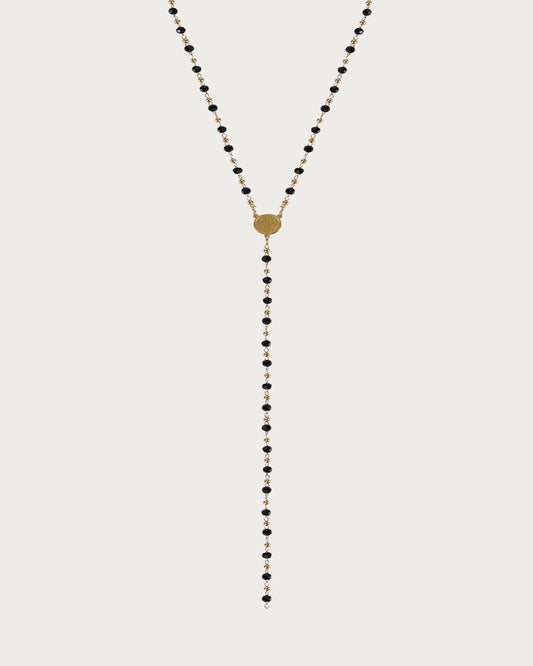 Lara Black Beaded Coin Golden Lariat Necklace