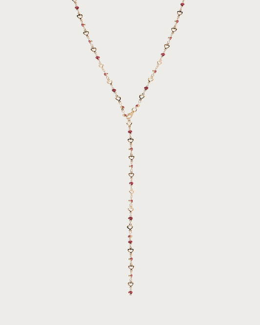 May	 Tiny Heart Pink Golden Lariat Necklace