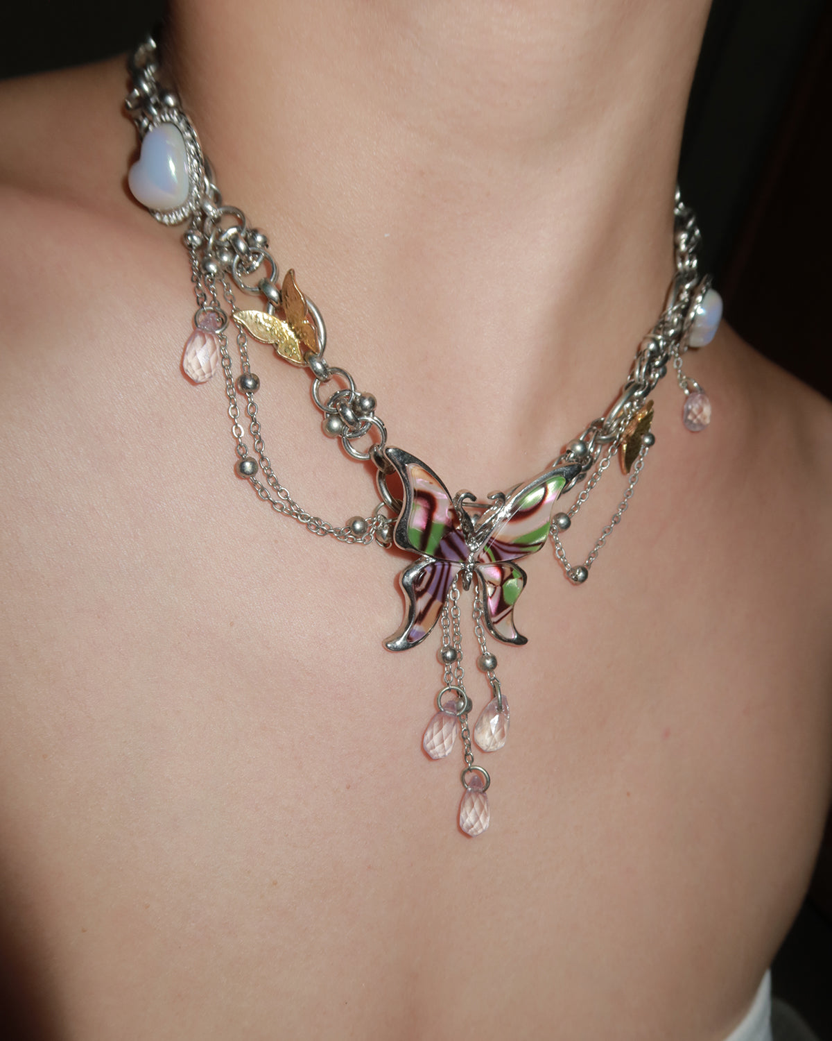 Arabela Butterfly Purple Heart Silver Necklace