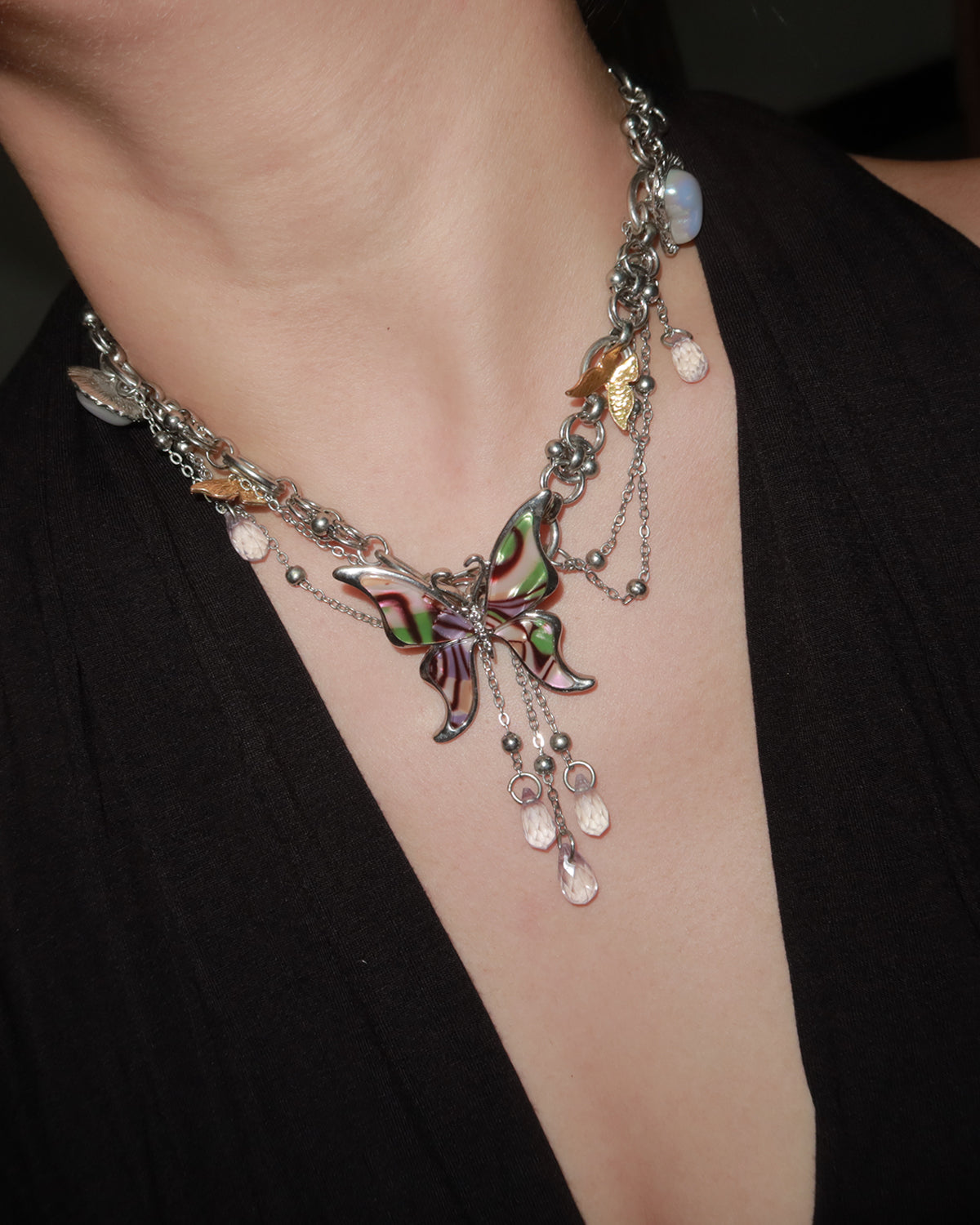 Arabela Butterfly Purple Heart Silver Necklace