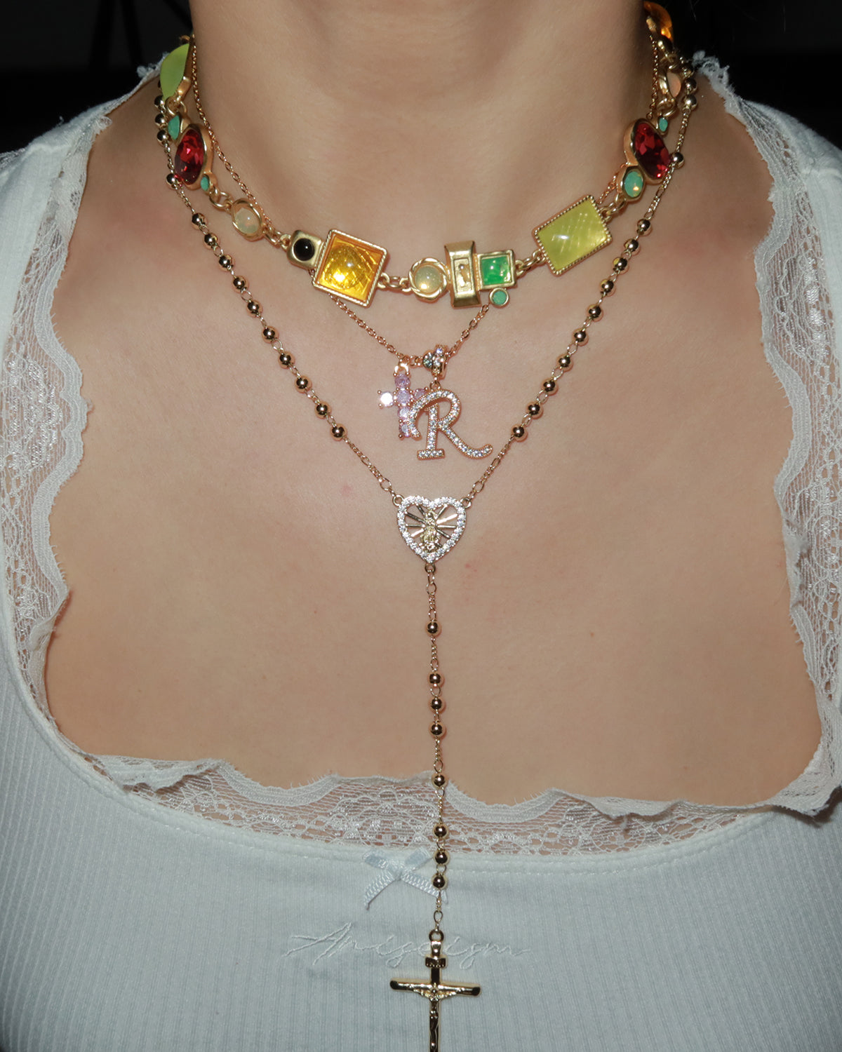 Alma Sparkling Letter Cross Golden Necklace