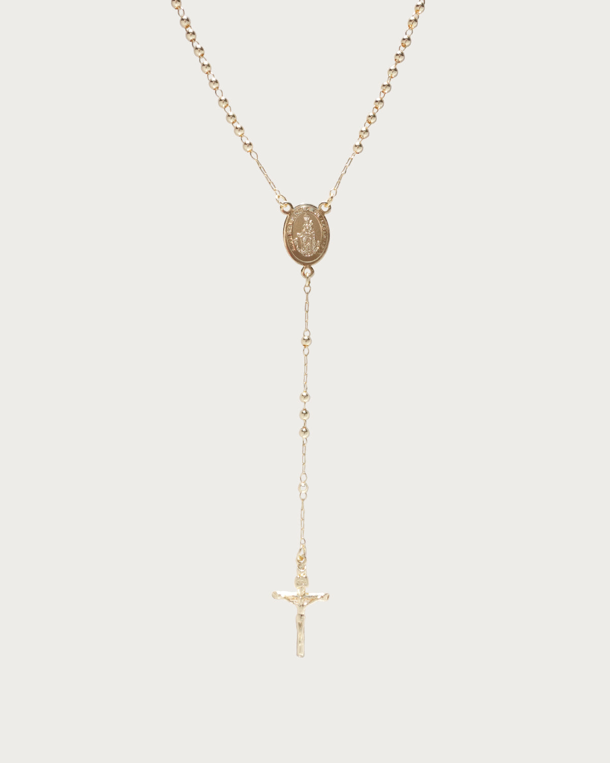 Madge Rosary Beaded Cross Golden Lariat Necklace