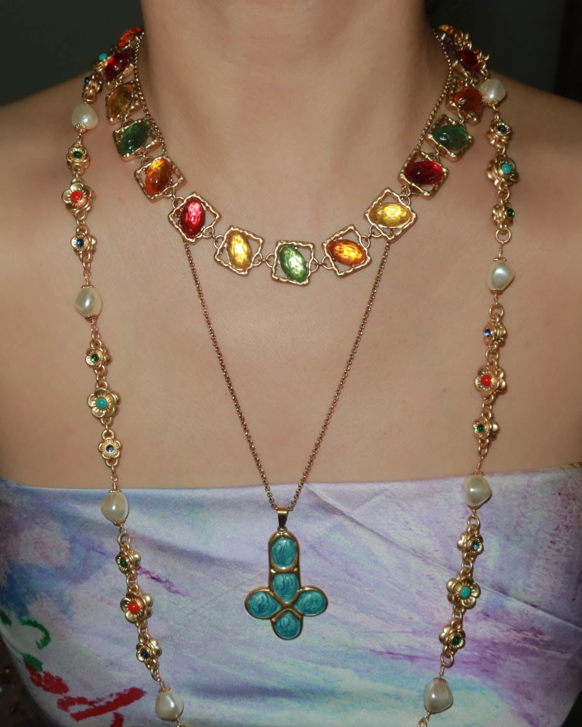 Jade Funky Green Cross Golden Necklace