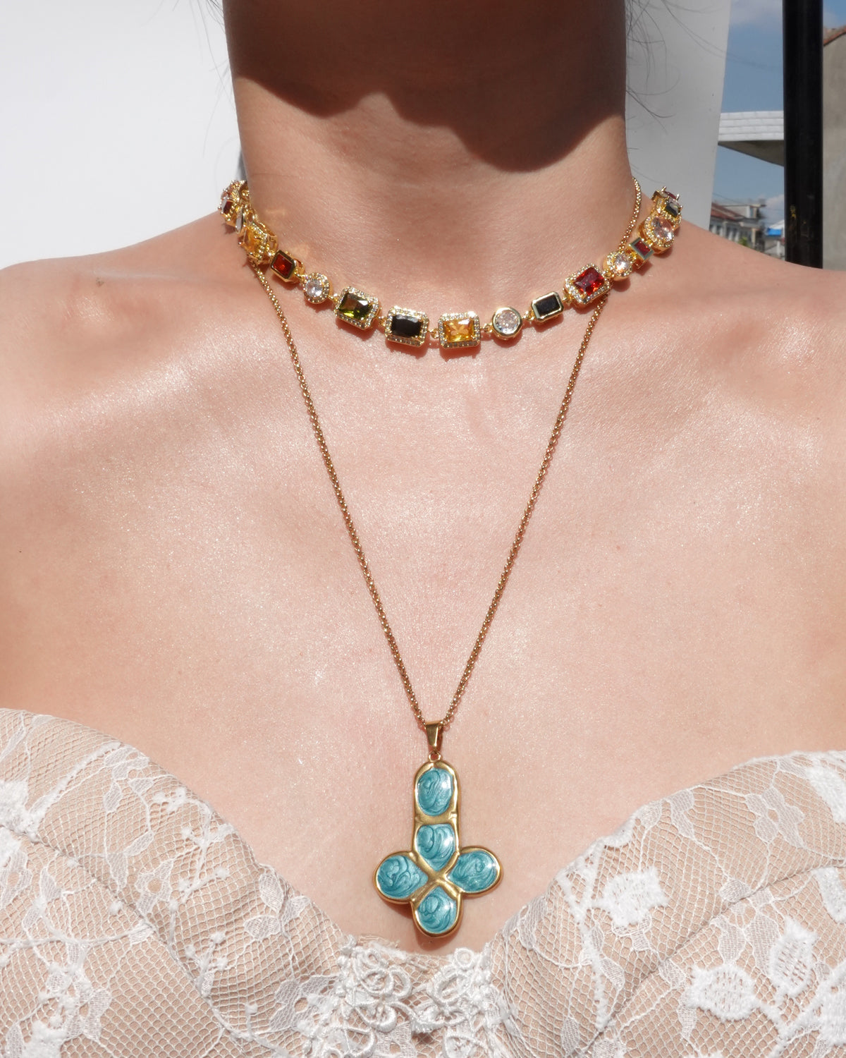 Mona Vintage Luxury Square Golden Necklace